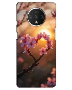 Чохол для OnePlus 7T з картинкою «Рожевий цвіт  сердечко на тлі заходу»