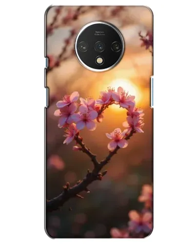 Чохол для OnePlus 7T з картинкою «Рожевий цвіт  сердечко на тлі заходу»
