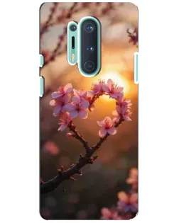Чохол для OnePlus 8 Pro з картинкою «Рожевий цвіт  сердечко на тлі заходу»