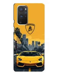 Чехол для OnePlus 9 Pro с картинкой «Желтый Lamborghini город»