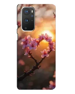 Чехол для OnePlus 9 Pro с картинкой «Розовый цвет сердце на фоне заката»