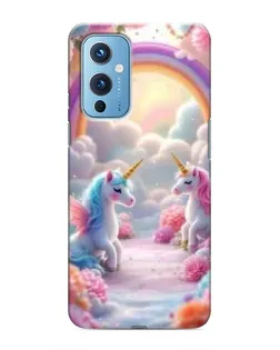 Чехол для OnePlus 9 с картинкой «Радуга и единороги»