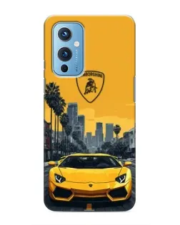 Чехол для OnePlus 9 с картинкой «Желтый Lamborghini город»