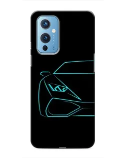 Чехол для OnePlus 9 с картинкой «Голубой силуэт Lamborghini»