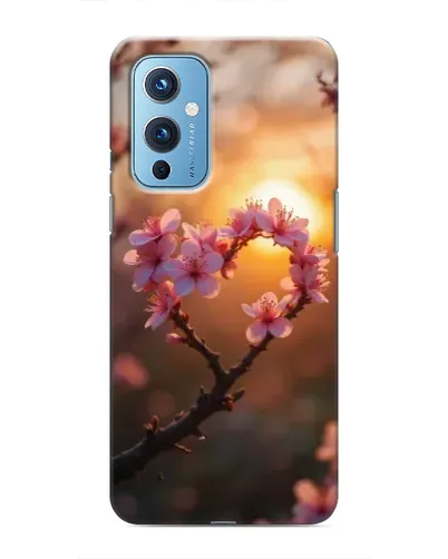 Чохол для OnePlus 9 з картинкою «Рожевий цвіт  сердечко на тлі заходу»