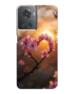 Чехол для OnePlus ACE (10R) с картинкой «Розовый цвет сердце на фоне заката»