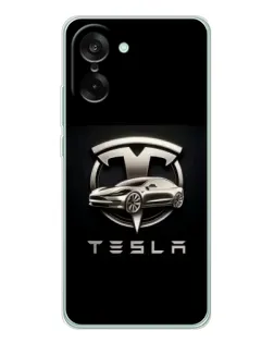 Чехол для OnePlus Ace 5 Racing с картинкой «Tesla — серебристое авто»