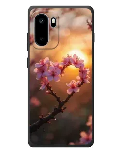 Чохол для OnePlus Ace 6 з картинкою «Рожевий цвіт  сердечко на тлі заходу»