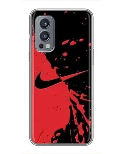 Чехол для OnePlus Nord 2 с картинкой «Красные брызги Nike» Чехол для OnePlus Nord 2 с картинкой «Красные брызги Nike»