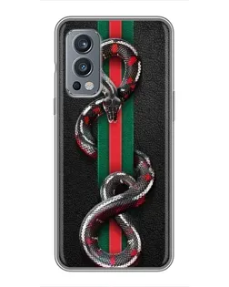 Чехол для OnePlus Nord 2 с картинкой «Gucci — змея на полосе» Чехол для OnePlus Nord 2 с картинкой «Gucci — змея на полосе»