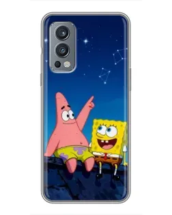 Чохол для OnePlus Nord 2 з картинкою «Губка Боб та Патрік вночі»