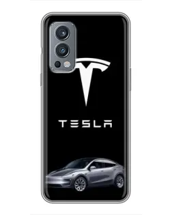Чехол для OnePlus Nord 2 с картинкой «Tesla Model Y»