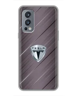 Чехол для OnePlus Nord 2 с картинкой «Металлическая текстура Tesla»