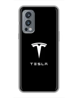 Чехол для OnePlus Nord 2 с картинкой «Tesla White Logo»