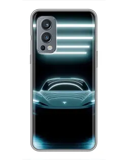 Чехол для OnePlus Nord 2 с картинкой «Tesla в неоне»