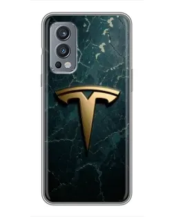 Чехол для OnePlus Nord 2 с картинкой «Мраморная Tesla Gold»
