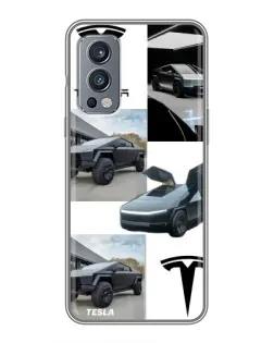 Чехол для OnePlus Nord 2 с картинкой «Коллаж Cybertruck Tesla»