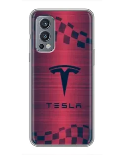 Чехол для OnePlus Nord 2 с картинкой «Тесла красный карбон»