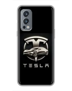 Чехол для OnePlus Nord 2 с картинкой «Tesla — серебристое авто»
