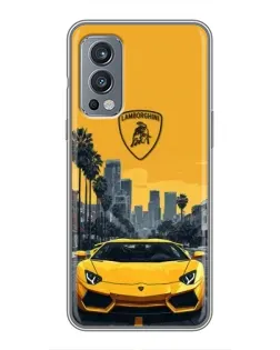 Чохол для OnePlus Nord 2 з картинкою «Жовтий Lamborghini місто»