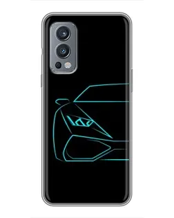 Чохол для OnePlus Nord 2 з картинкою «Блакитний силует Lamborghini»