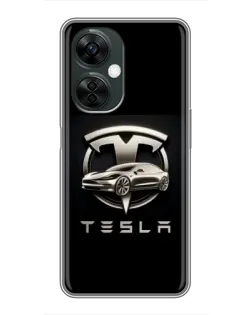 Чехол для OnePlus Nord CE 3 Lite с картинкой «Tesla — серебристое авто»