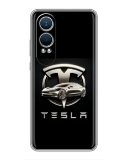 Чехол для OnePlus Nord CE4 Lite с картинкой «Tesla — серебристое авто»