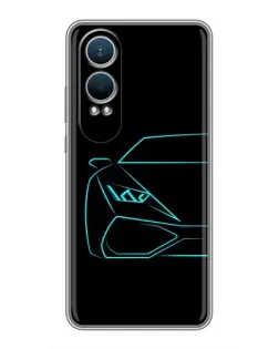 Чехол для OnePlus Nord CE4 Lite с картинкой «Голубой силуэт Lamborghini»