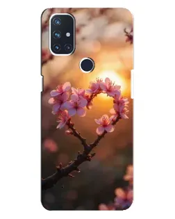 Чохол для OnePlus Nord N10 5G з картинкою «Рожевий цвіт  сердечко на тлі заходу»