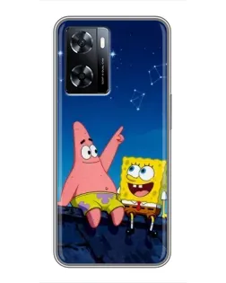 Чехол для OnePlus Nord N20 SE с картинкой «Губка Боб и Патрик ночью»