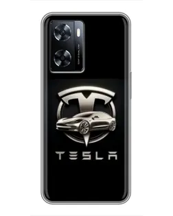 Чехол для OnePlus Nord N20 SE с картинкой «Tesla — серебристое авто»