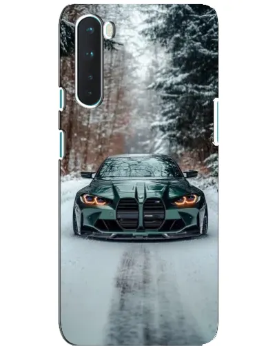 Чехол для OnePlus Nord с картинкой «BMW в зимнем лесу»