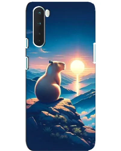 Чехол для OnePlus Nord с картинкой «Закат солнца с капибарой»