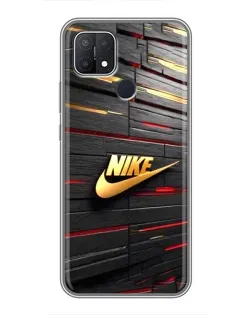 Чехол для OPPO A15 с картинкой «Золотой Nike на металле»