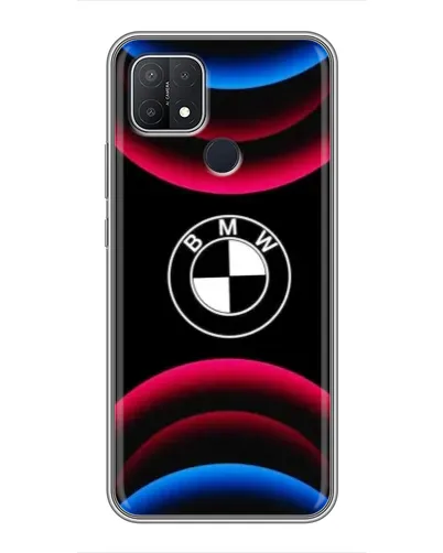 Чехол для OPPO A15 с картинкой «Логотип BMW и неоновые дуги»
