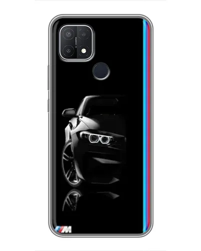 Чехол для OPPO A15 с картинкой «Силуэт BMW в темноте»