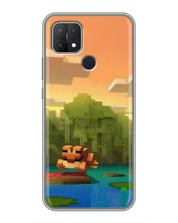 Чехол для OPPO A15 с картинкой «Майнкрафт закат солнца»