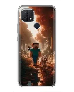 Чехол для OPPO A15 с картинкой «Стив в лесу»