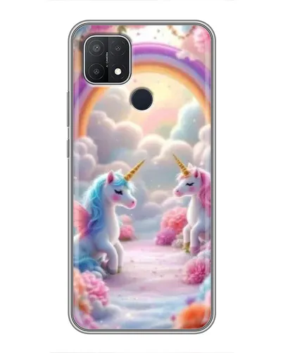 Чехол для OPPO A15 с картинкой «Радуга и единороги»
