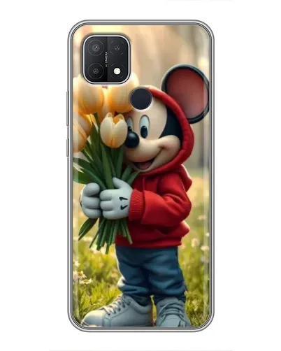 Чехол для OPPO A15 с картинкой «Микки с тюльпанами»