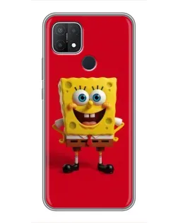 Чехол для OPPO A15 с картинкой «Спанч Боб на красном»