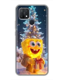 Чехол для OPPO A15 с картинкой «Рождественский Спанч Боб»