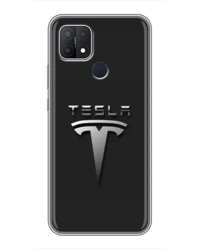 Чехол для OPPO A15 с картинкой «Стальной логотип Tesla»