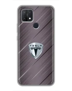 Чехол для OPPO A15 с картинкой «Металлическая текстура Tesla»