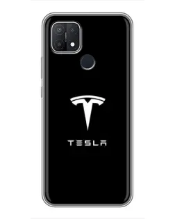 Чехол для OPPO A15 с картинкой «Tesla White Logo»