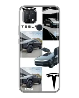 Чехол для OPPO A15 с картинкой «Коллаж Cybertruck Tesla»
