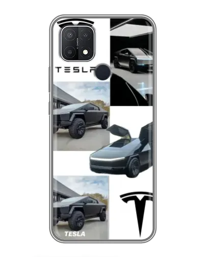 Чехол для OPPO A15 с картинкой «Коллаж Cybertruck Tesla»