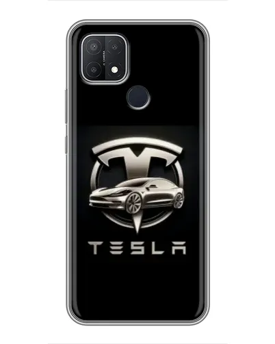 Чехол для OPPO A15 с картинкой «Tesla — серебристое авто»
