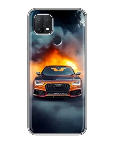 Чехол для OPPO A15 с картинкой «Audi в огненном дыму»
