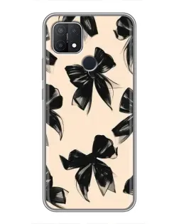 Чехол для OPPO A15 с картинкой «Паттерн черные банты»